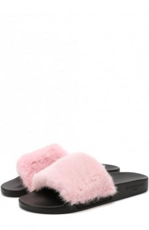 Резиновые шлепанцы с отделкой из меха норки Givenchy. Цвет: розовый