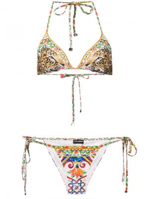 Бикини с рисунком Majolica и леопардами Dolce & Gabbana. Цвет: многоцветный