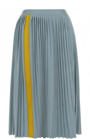 Плиссированная шерстяная юбка-миди с контрастной отделкой Marni. Цвет: голубой