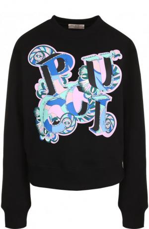 Хлопковый пуловер с круглым вырезом и принтом Emilio Pucci. Цвет: черный