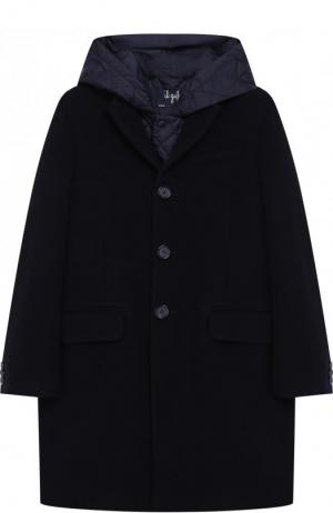 Однобортное пальто из смеси шерсти и кашемира с капюшоном Il Gufo. Цвет: синий