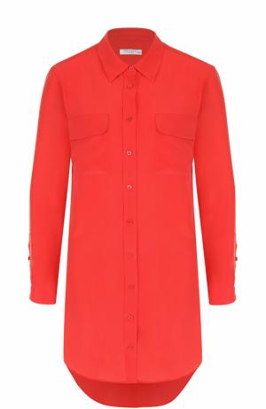 Шелковое платье-рубашка с удлиненной спинкой Equipment. Цвет: красный