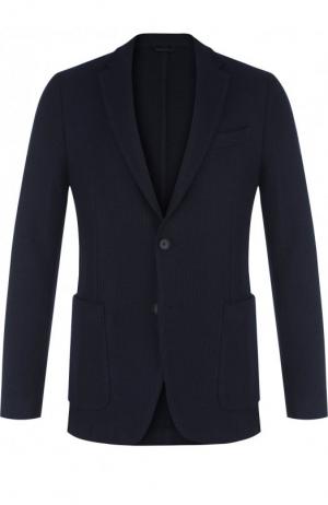 Однобортный шерстяной пиджак BOSS. Цвет: темно-синий