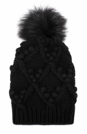 Кашемировая шапка фактурной вязки с меховым помпоном Dolce & Gabbana. Цвет: черный