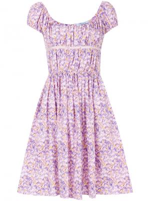 Платье с квадратным вырезом и цветочным принтом Blumarine. Цвет: розовый и фиолетовый
