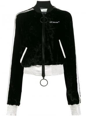 Укороченная бархатная куртка-бомбер Off-White. Цвет: чёрный