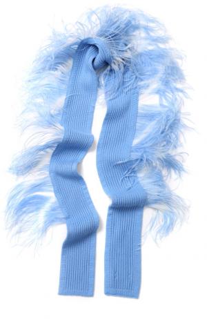 Кашемировый шарф с перьевой отделкой Dries Van Noten. Цвет: голубой