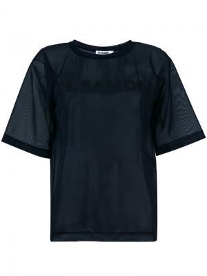 Прозрачная футболка с принтом логотипа Jil Sander. Цвет: синий