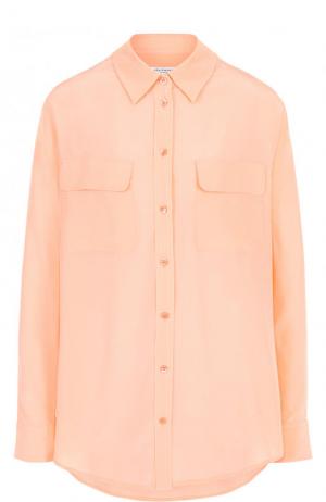 Шелковая блуза свободного кроя с накладными карманами Equipment. Цвет: розовый
