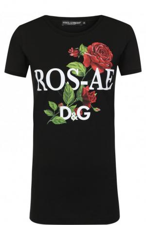 Хлопковая футболка с круглым вырезом и принтом Dolce & Gabbana. Цвет: черный