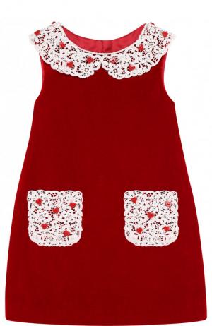 Приталенное мини-платье из хлопка с кружевной отделкой Dolce & Gabbana. Цвет: красный