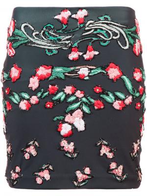 Мини-юбка с вышивками ручной работы Patbo. Цвет: чёрный