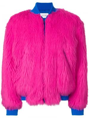 Куртка-бомбер из искусственного меха Alberta Ferretti. Цвет: розовый и фиолетовый