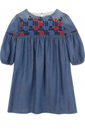 Мини-платье свободного кроя с вышивкой Ermanno Scervino. Цвет: синий