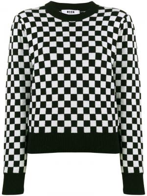Трикотажный свитер в шахматную клетку MSGM. Цвет: чёрный