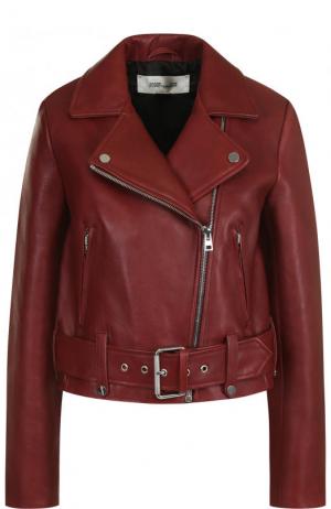 Однотонная кожаная куртка с косой молнией Diane Von Furstenberg. Цвет: бордовый