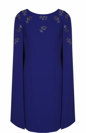 Приталенное платье-миди с кейпом St. John. Цвет: синий