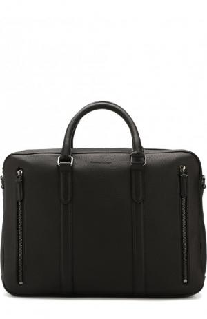 Кожаная сумка для ноутбука с плечевым ремнем Ermenegildo Zegna. Цвет: черный