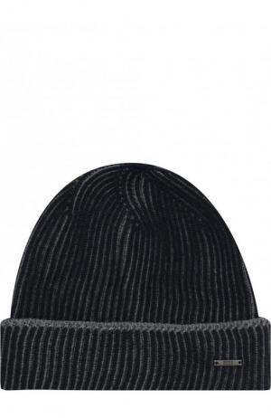 Шерстяная шапка с отворотом BOSS. Цвет: серый