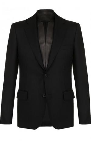 Однобортный шерстяной пиджак с кожаной отделкой Alexander McQueen. Цвет: черный