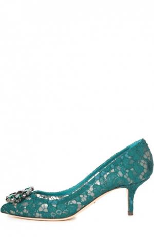 Кружевные туфли Rainbow Lace с брошью Dolce & Gabbana. Цвет: морской волны