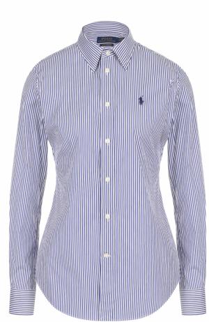 Приталенная хлопковая блуза в полоску Polo Ralph Lauren. Цвет: синий