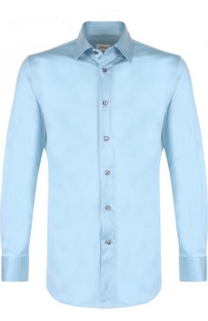 Хлопковая рубашка с воротником кент Brioni. Цвет: голубой