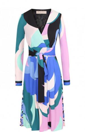 Платье-миди с V-образным вырезом и поясом Emilio Pucci. Цвет: разноцветный