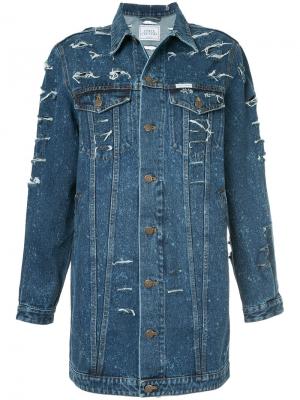 Long distressed denim jacket Forte Couture. Цвет: синий