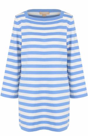 Удлиненный кашемировый пуловер в полоску Michael Kors Collection. Цвет: голубой