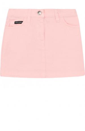 Хлопковая мини-юбка с логотипом бренда Dolce & Gabbana. Цвет: розовый