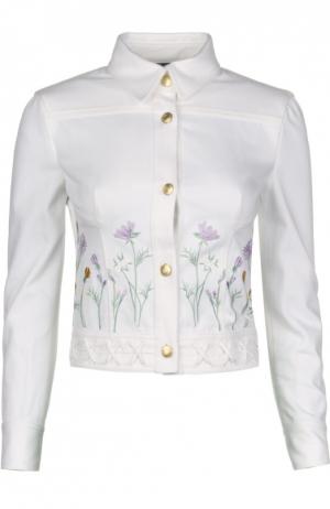 Джинсовая куртка с вышивкой и декоративной шнуровкой Alexander McQueen. Цвет: белый