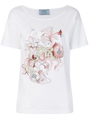 Декориорванная футболка Prada. Цвет: белый