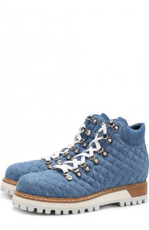 Ботинки из денима с заклепками на шнуровке Le Silla. Цвет: синий