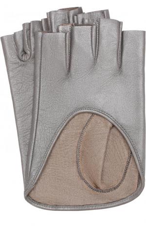 Кожаные митенки Sermoneta Gloves. Цвет: серебряный