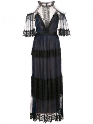 Платье с кружевной отделкой Marchesa Notte. Цвет: синий