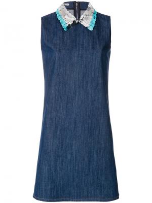 Джинсовое платье с пайетками на воротнике Miu. Цвет: синий
