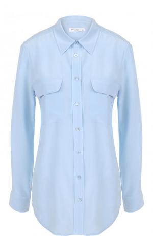 Шелковая блуза прямого кроя с накладными карманами Equipment. Цвет: голубой