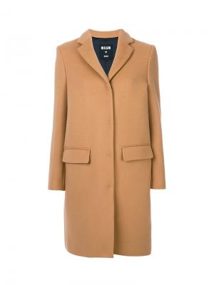 Однобортное пальто MSGM. Цвет: коричневый