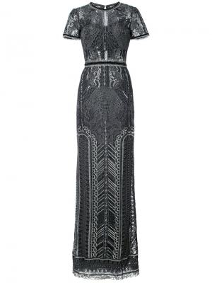 Прозрачное вечернее платье с вышивкой и пайетками Marchesa Notte. Цвет: чёрный