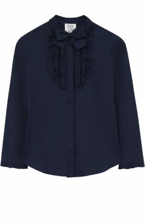 Хлопковая блуза с оборками и бантом Aletta. Цвет: темно-синий