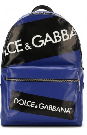 Текстильный рюкзак Vulcano с кожаной отделкой Dolce & Gabbana. Цвет: синий