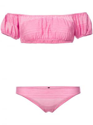 Бикини с заниженной линией плеч Lisa Marie Fernandez. Цвет: розовый и фиолетовый