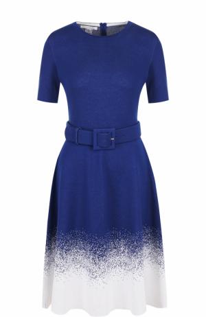 Приталенное платье-миди с поясом и круглым вырезом Oscar de la Renta. Цвет: синий