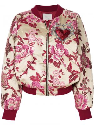 Куртка бомбер с цветочной вышивкой Amen. Цвет: розовый и фиолетовый