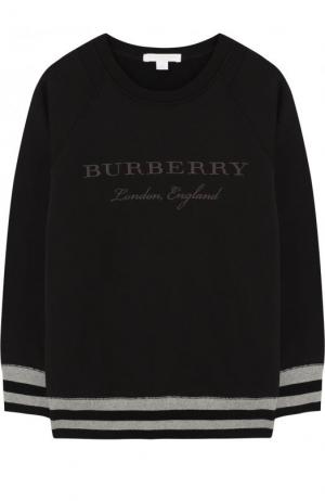 Хлопковый свитшот с вышивкой и контрастной отделкой Burberry. Цвет: черный