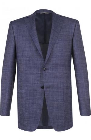 Однобортный пиджак из смеси шерсти и льна с шелком Canali. Цвет: голубой