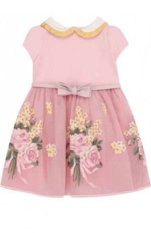 Платье с пышной юбкой и ремнем Monnalisa. Цвет: розовый