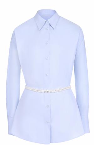 Хлопковая блуза с декорированным поясом Mm6. Цвет: голубой