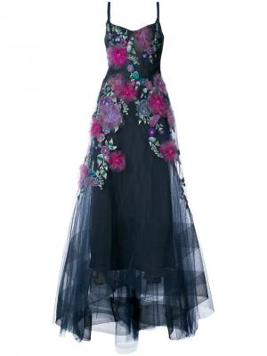 Декорированное вечернее платье Marchesa Notte. Цвет: синий